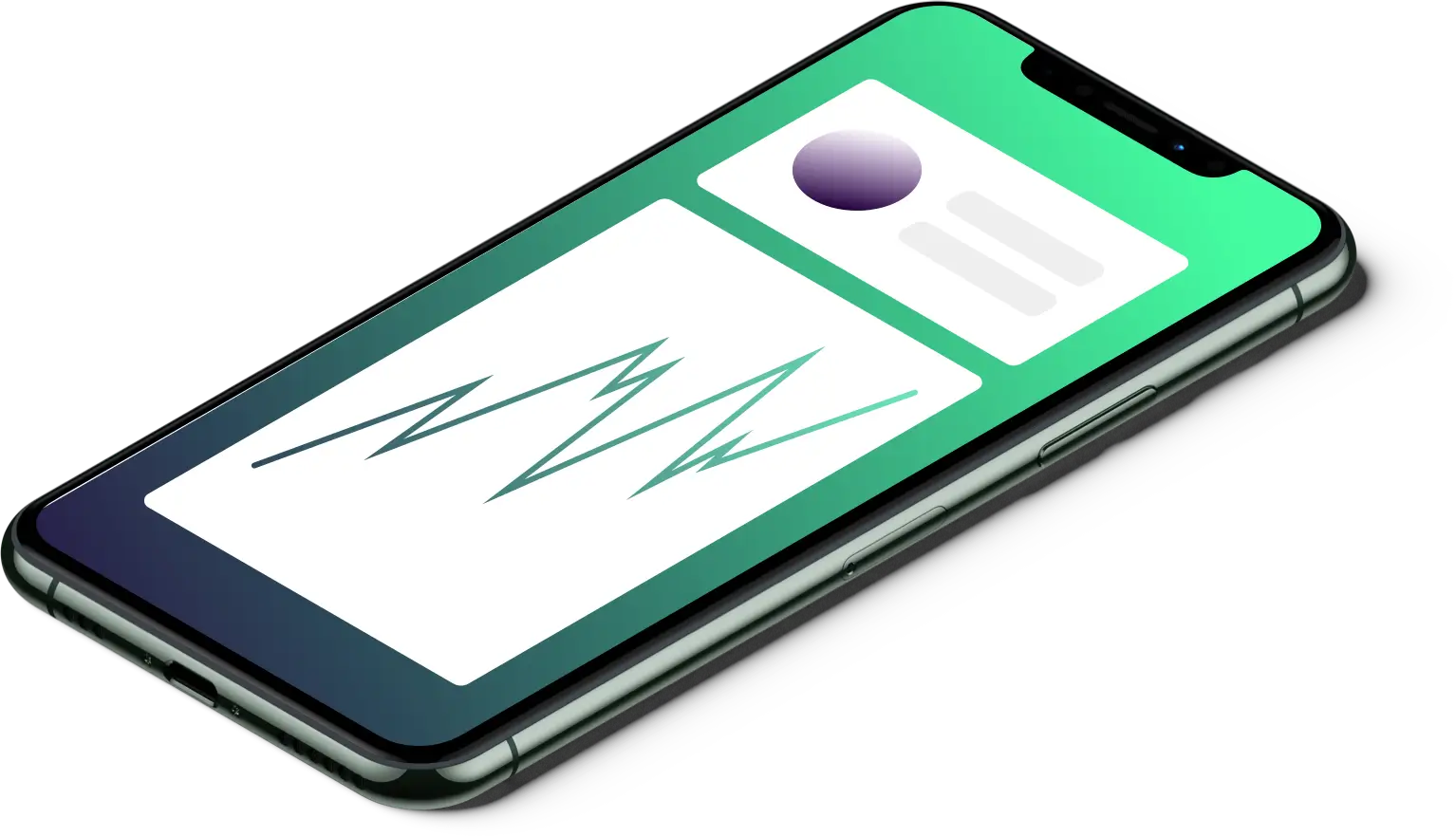 Slightly tilted mobile phone showing our workit app prototype
